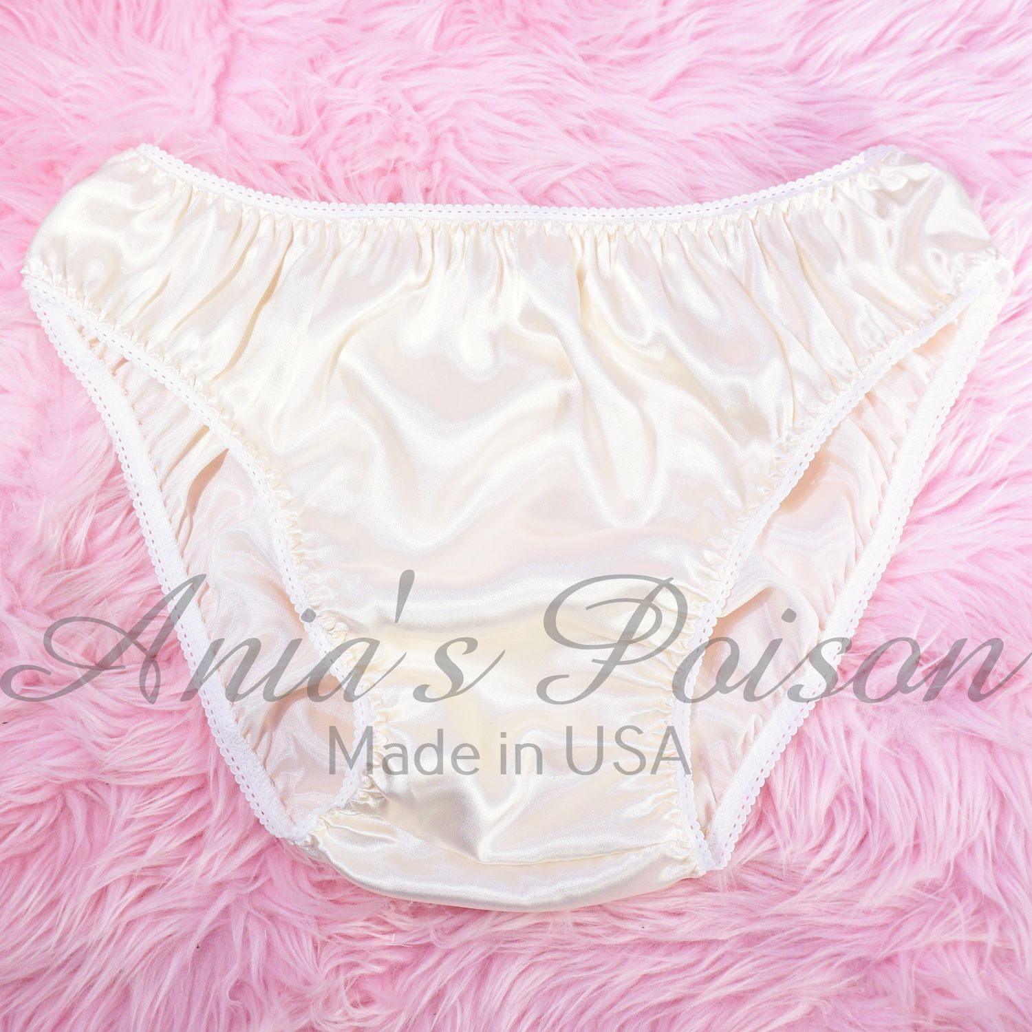 Anias Poison Full bikini cut IVORY Soft satin lined SISSY panties for men MANTIES sz S - XXL