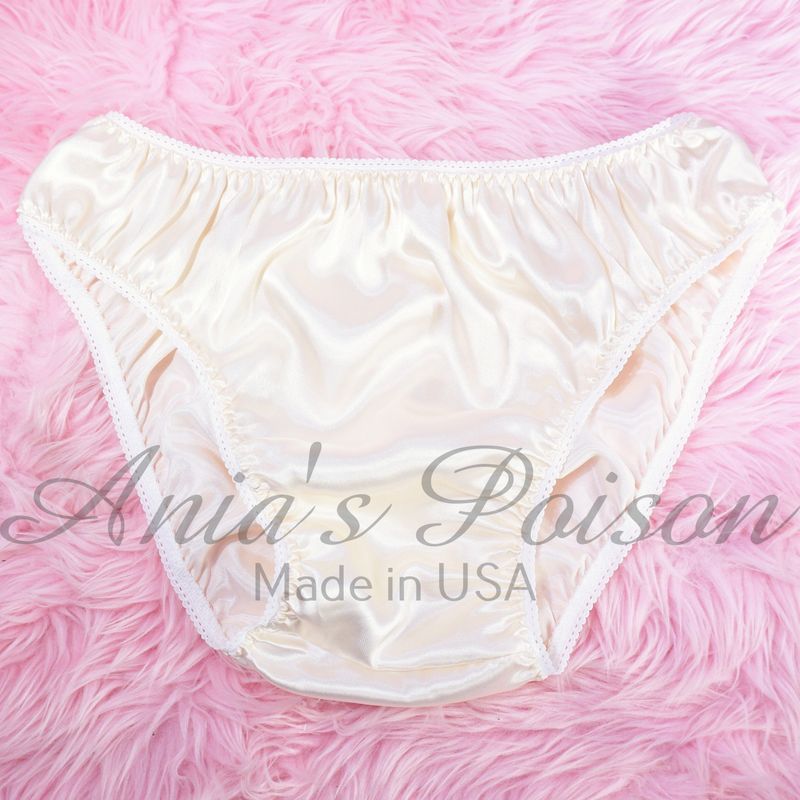 Anias Poison Full bikini cut IVORY Soft satin lined SISSY panties for men MANTIES sz S - XXL