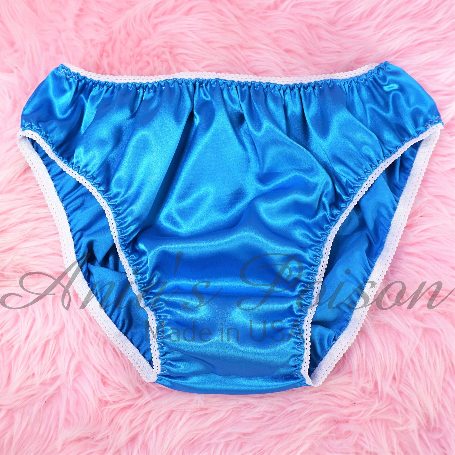 Anias Poison Full bikini cut TURQUOISE Blue Soft satin lined SISSY panties for men MANTIES sz S - XXL