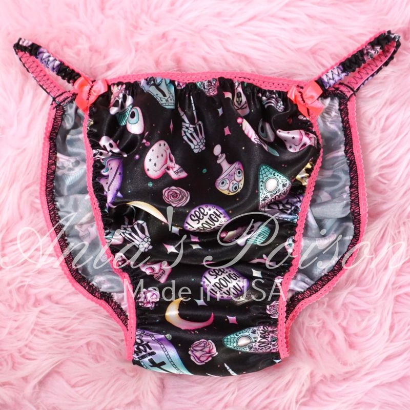 Satin Panties for Men ouija board black hot pink 100% polyester SATIN string bikini panties Ania's poison Cut S- XXL