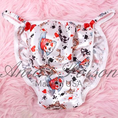 Satin Panties for Men Halloween Whimsical Cards Alice in wonderland mad hatter 100% polyester SATIN string bikini panties Ania's poison Cut S- XXL Satin Panties for Men Halloween Whimsical Cards Alice in wonderland mad hatter 100% polyester SATIN string bikini panties Ania's poison Cut S- XXL