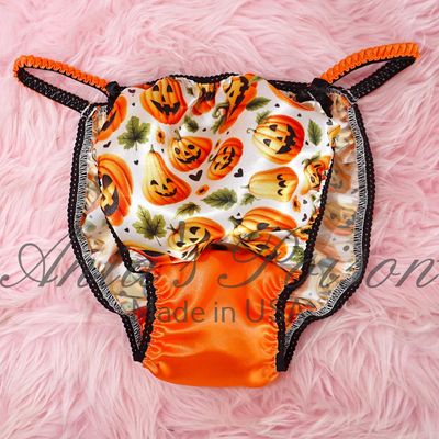Satin Panties for Men Halloween Pumpkin Orange satin crotch 100% polyester SATIN string bikini panties Ania's poison Cut S- XXL