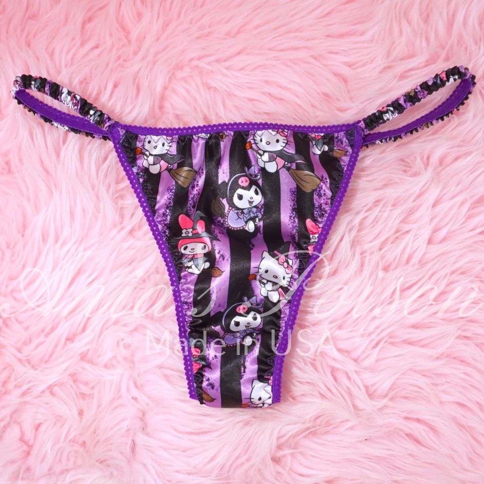 Halloween Satin Sides thong  sissy Ladies Triangle T thong panties Shiny sides M/L