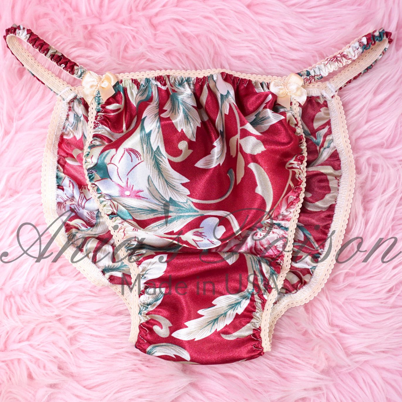 Ania's Poison Christmas florals 100% polyester silky soft string bikini sissy mens underwear panties S- XXL