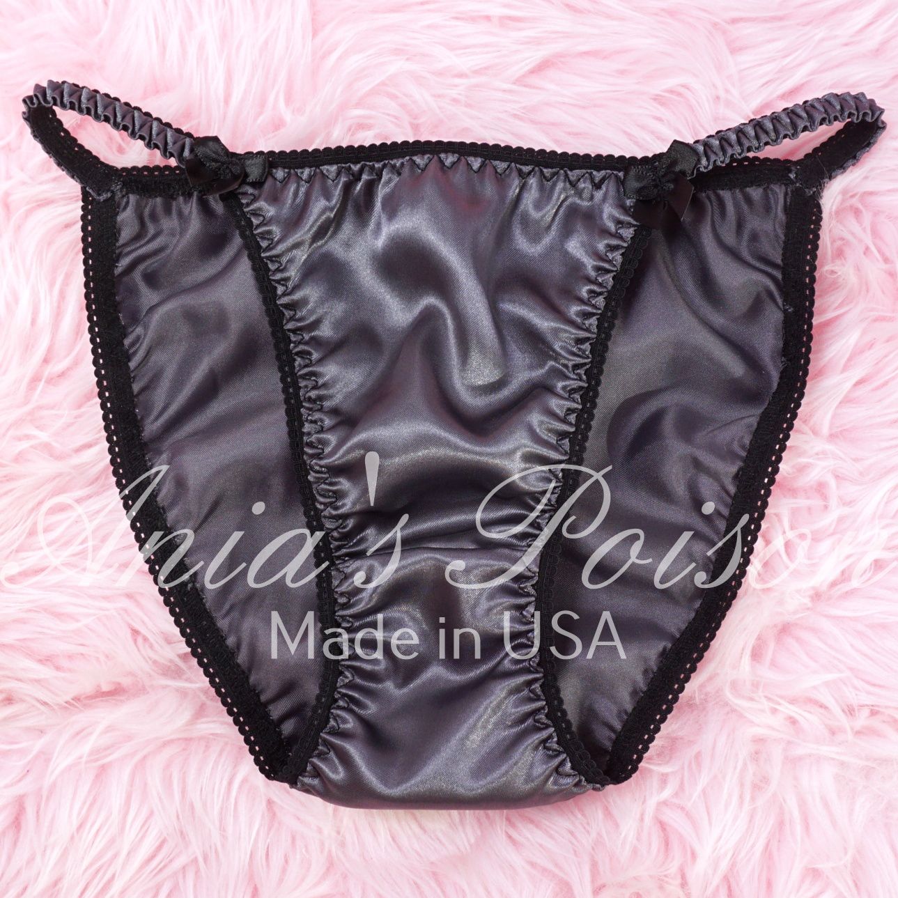 Lace Duchess Classic 80's cut Panties Beautiful charcoal gray silky satin panties - String bikini 5 - 9