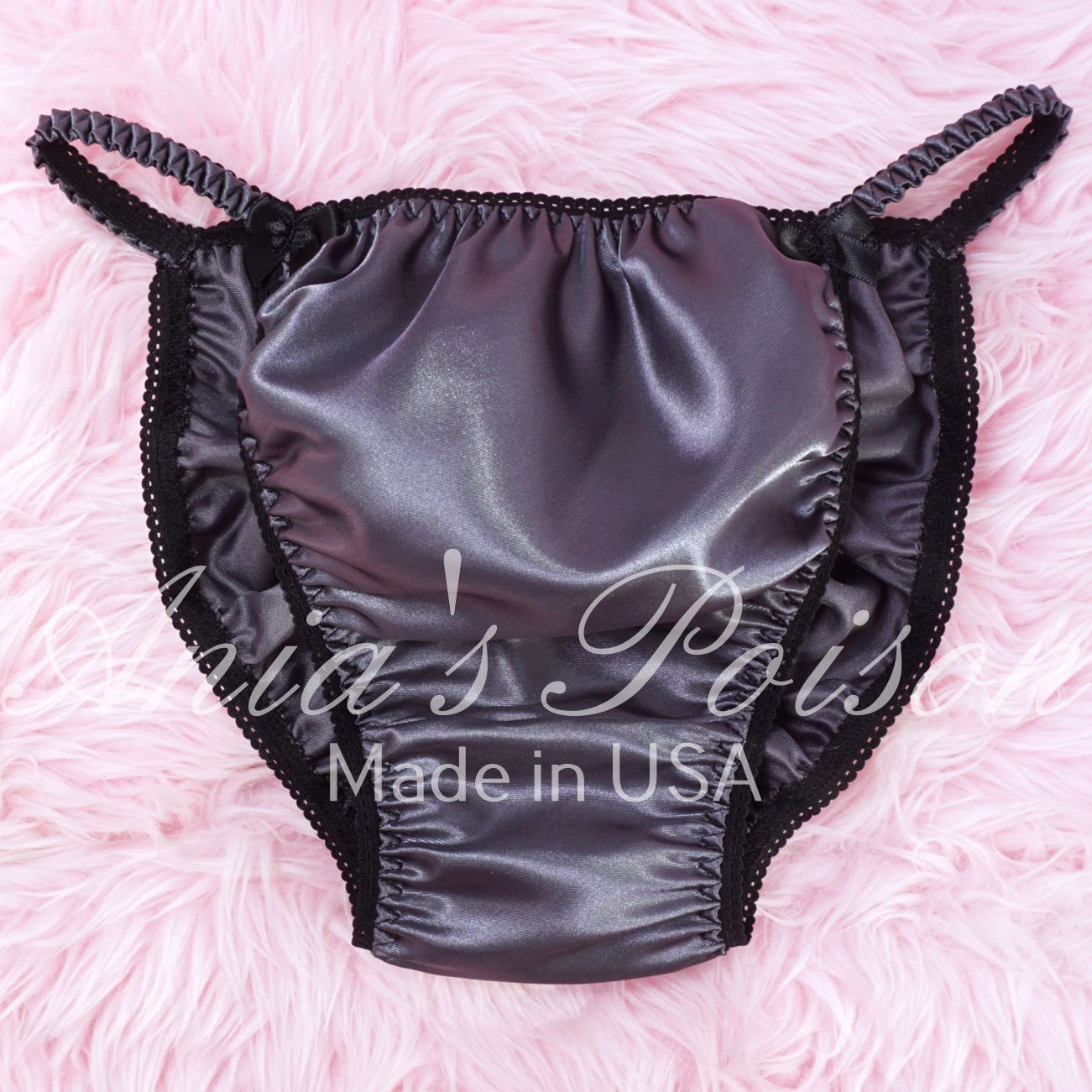 Ania's Poison String Bikini Charcoal Gray S - XXL shiny Rare 100% polyester string bikini sissy mens underwear panties