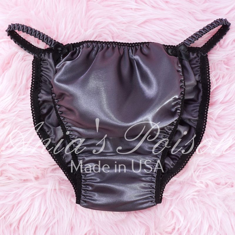Ania's Poison String Bikini Charcoal Gray S - XXL shiny Rare 100% polyester string bikini sissy mens underwear panties