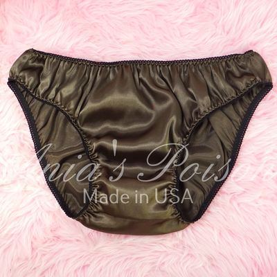 Anias Poison Full bikini cut Camo GREEN Soft satin lined SISSY panties for men MANTIES sz XXL