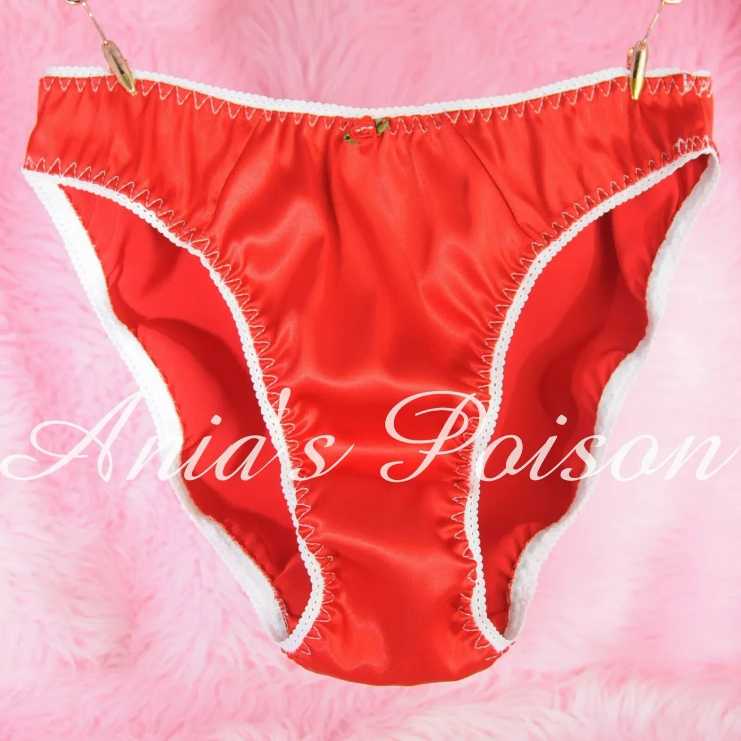 CHRISTMAS SATIN Silky smooth ladies panties Red shiny Flat Cut high bikini Christmas sissy Panties size M/L