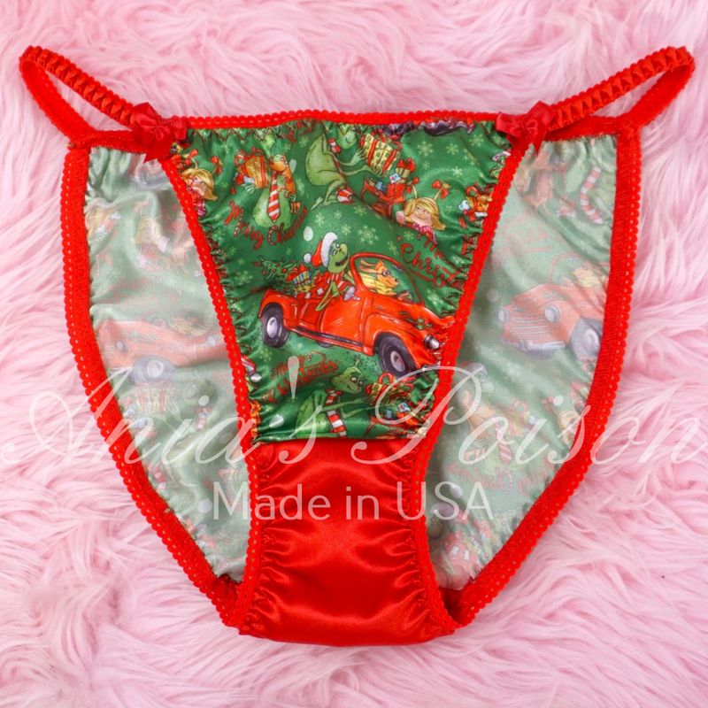Christmas Lace Duchess sissy panties Green Grouch car Classic 80's cut satin wet look WOMEN'S panties sz 6 7 8 Christmas Lace Duchess sissy panties Green Grouch car Classic 80's cut satin wet look WOMEN'S panties sz 6 7 8
