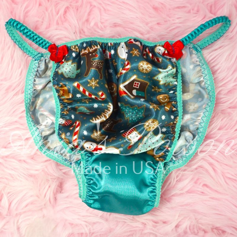 Teal Silky Christmas satin panties for Men double satin crotch 100% polyester string bikini panties Ania's poison Cut S- XXL Teal Silky Christmas satin panties for Men double satin crotch 100% polyester string bikini panties Ania's poison Cut S- XXL