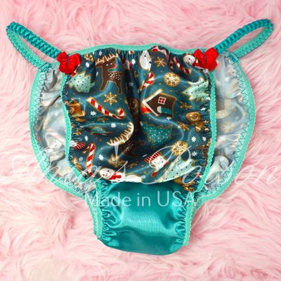 Teal Silky Christmas satin panties for Men double satin crotch 100% polyester string bikini panties Ania's poison Cut S- XXL Teal Silky Christmas satin panties for Men double satin crotch 100% polyester string bikini panties Ania's poison Cut S- XXL