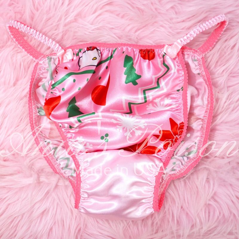 Christmas Ania's Poison sissy MENS SATIN panties Pink Kitty Cat  holiday panties sz S-XXL satin crotch