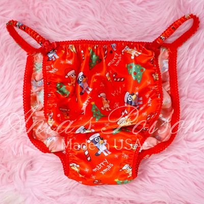 Ania's Poison Christmas Red Doggy cartoon Print 100% polyester silky soft string bikini sissy mens underwear panties