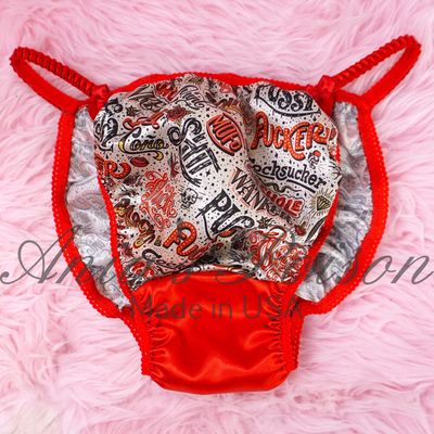 Ania's Poison Christmas Red Cusswords sissy Print Shit Fuck 100% polyester silky soft string bikini sissy mens underwear panties Ania's Poison Christmas Red Cusswords sissy Print Shit Fuck 100% polyester silky soft string bikini sissy mens underwear panties