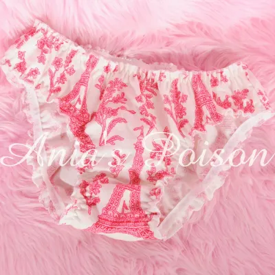 Sissy ruffled cotton soft Paris Floral print ladies Pink Ivory Bikini sleep Panties S/M
