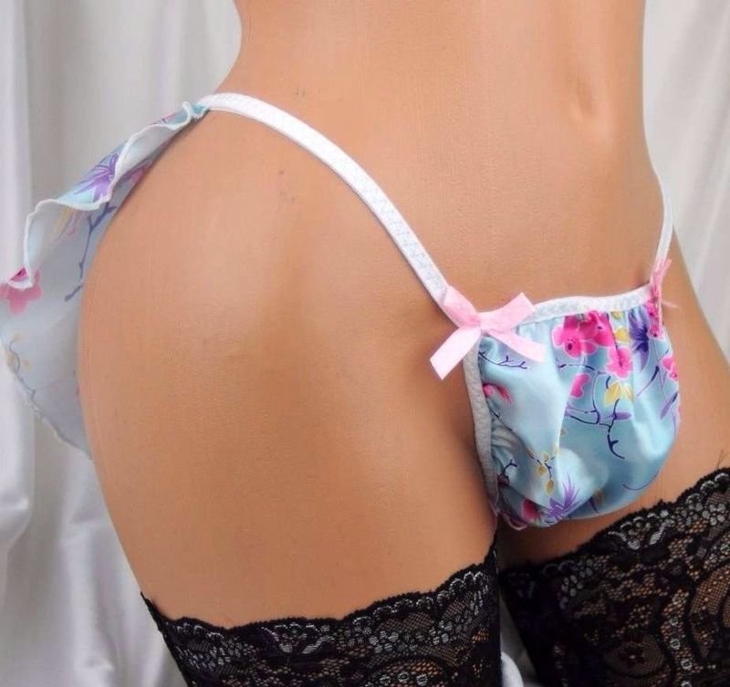 Anias Poison satin shiny MENS sissy bustle back G string THONG panties- Many prints to choose from!