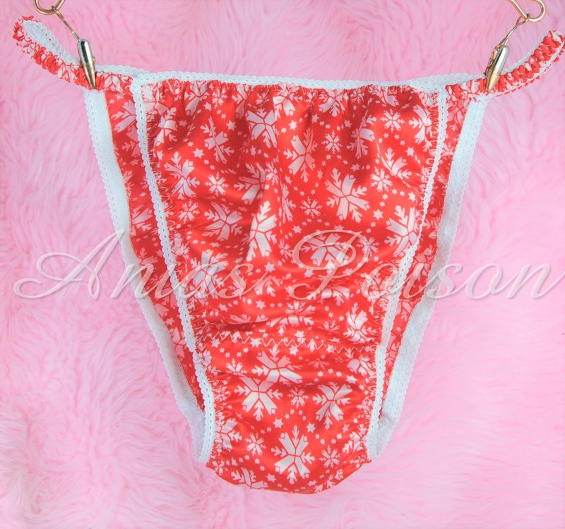 Ania's Poison Christmas Edition 100% polyester silky soft Snowflake string bikini sissy mens underwear panties