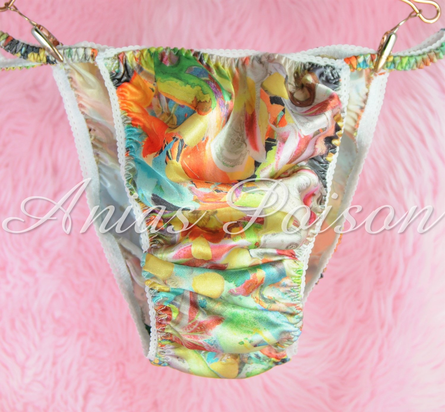 Sissy Mens Panties Satin Floral Hawaiian print string bikini panties S - XXL