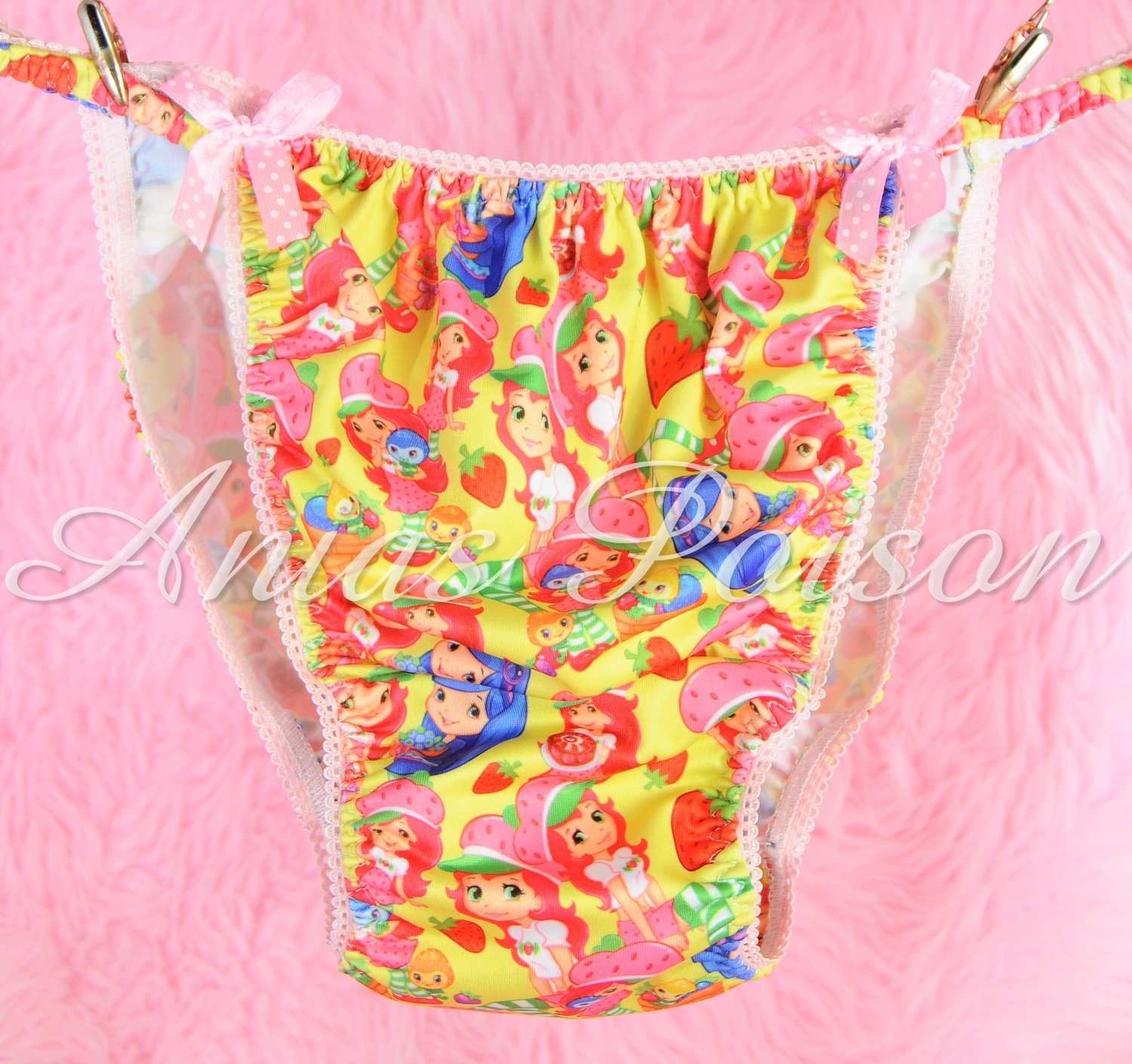 Rare Novelty Character print Spandex Stretch string bikini Strawberry Shortcake Princess Panties