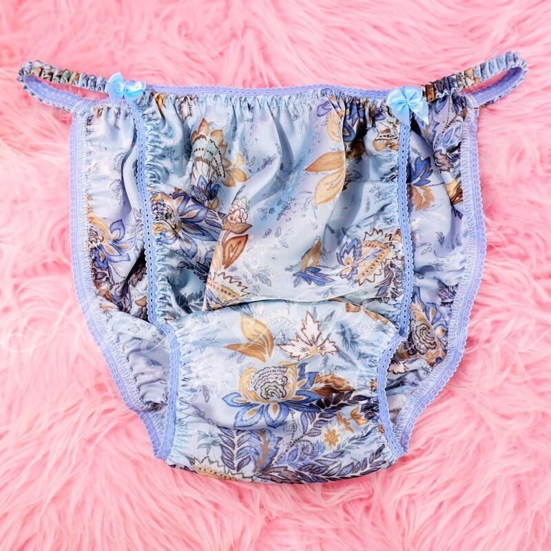Ania's Poison Elegant Baby Blue Floral Chiffon Slippery 100% polyester SATIN string bikini sissy mens underwear panties Ania's Poison Elegant Baby Blue Floral Chiffon Slippery 100% polyester SATIN string bikini sissy mens underwear panties