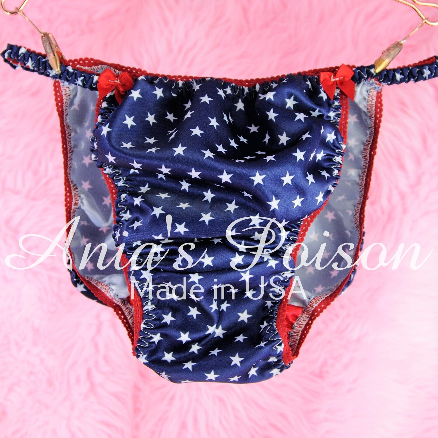 Ania's July 4th Stars USA Patriotic Stiff Satin men's sissy mens panties String bikini size S-XXL Ania's July 4th Stars USA Patriotic Stiff Satin men's sissy mens panties String bikini size S-XXL