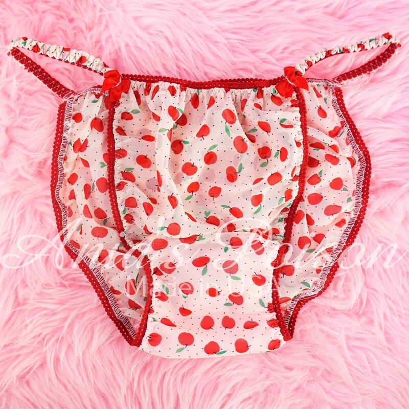 Sheer CHIFFON Apples micro dot novelty print sheer sissy mens string bikini panties S - XXL Sheer CHIFFON Apples micro dot novelty print sheer sissy mens string bikini panties S - XXL