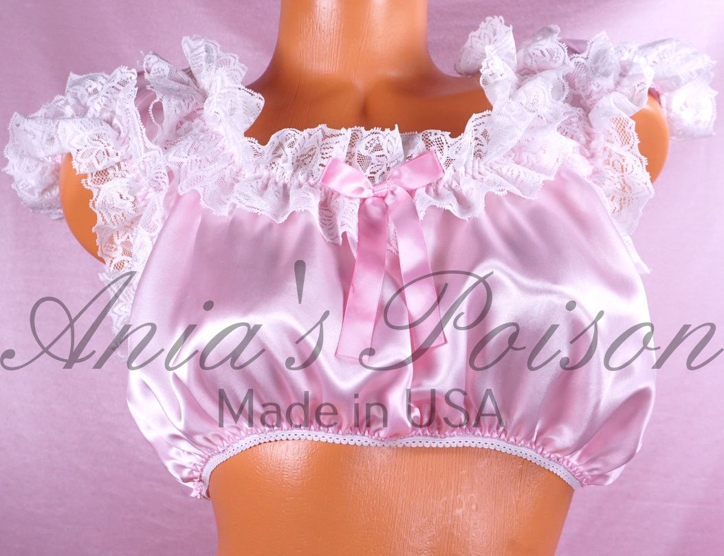 Satin Sissy Maid Several Colors Frilly Ruffled OS Bra Crop Top Shirt cosplay
