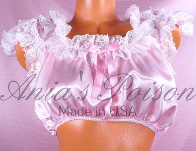 Satin Sissy Maid Several Colors Frilly Ruffled OS Bra Crop Top Shirt cosplay