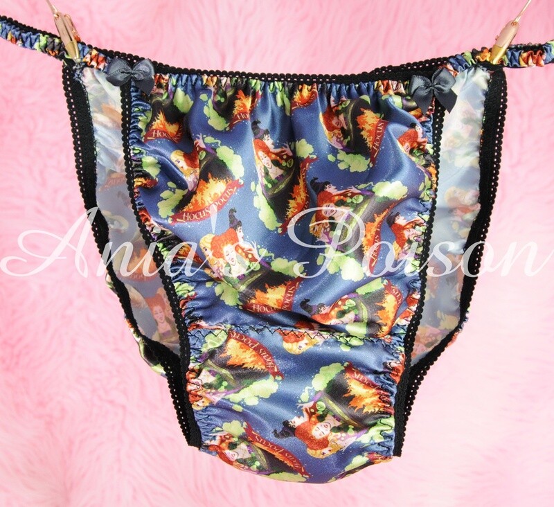 Dead Stock SALE Ania's Poison Hocus Pocus Witches Halloween Print Super Rare 100% polyester SATIN string bikini sissy mens underwear panties Dead Stock SALE Ania's Poison Hocus Pocus Witches Halloween Print Super Rare 100% polyester SATIN string bikini sissy mens underwear panties