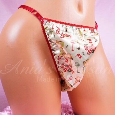 Christmas Leg Lamp sissy men's soft shiny Blue Triangle T thong panties ADJUSTABLE sides underwear panties