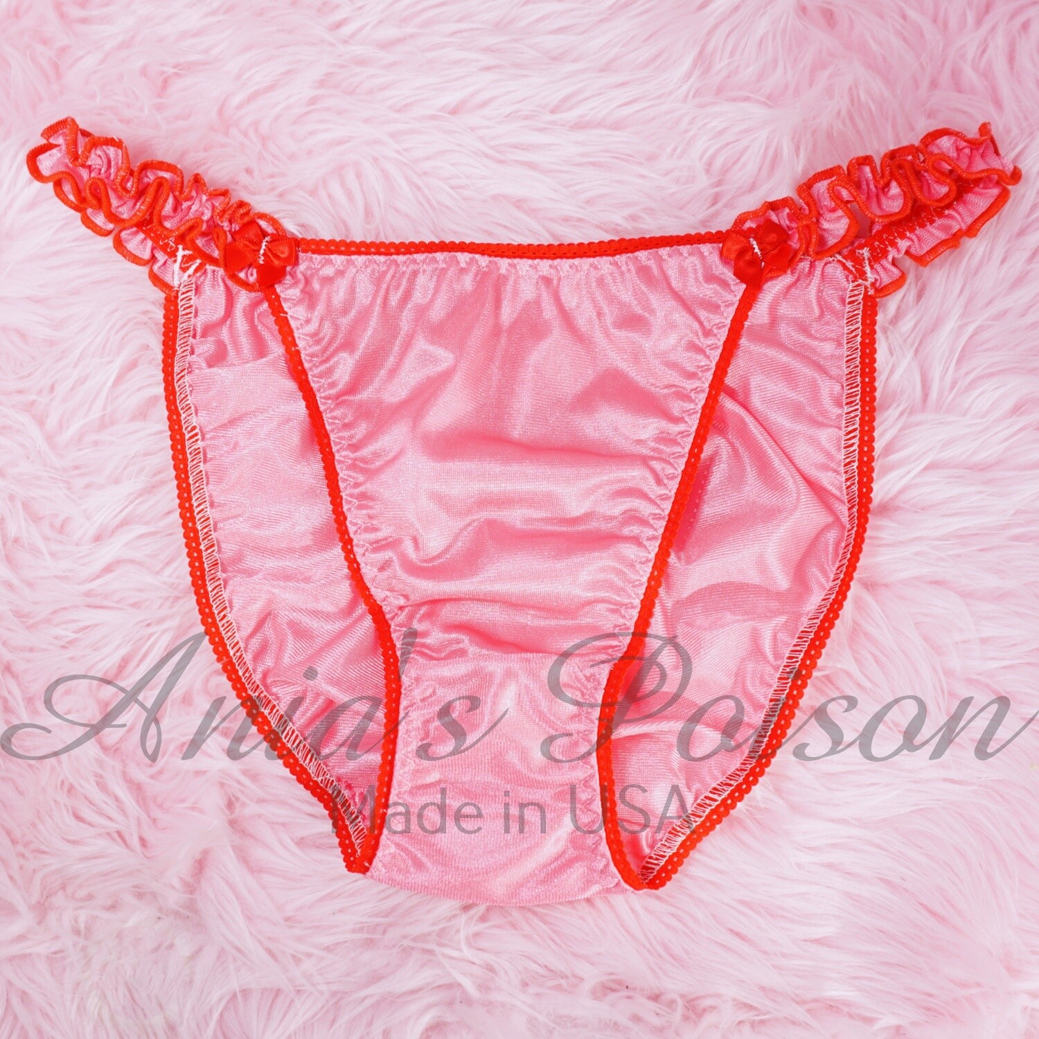 SALE LAST ONES Lace Duchess Classic 80's cut Antron NYLON Tricot Red Pink Vintage Style ladies string bikini panties sz 8 ONLY
