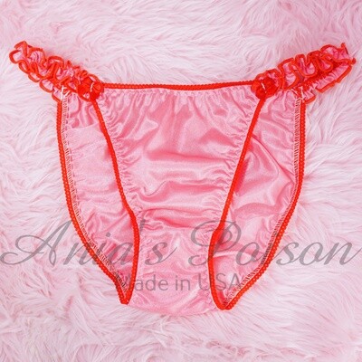 SALE LAST ONES Lace Duchess Classic 80's cut Antron NYLON Tricot Red Pink Vintage Style ladies string bikini panties sz 8 ONLY