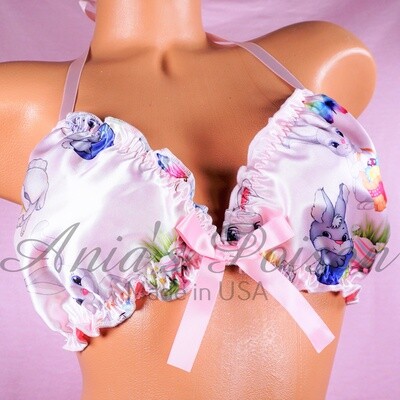 Easter Bunny Rabbit Day Ruffled super shiny SATIN lined tie up halter triangle Unisex OS bra