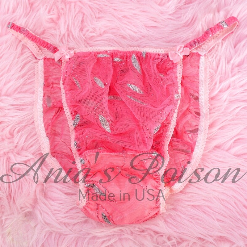 Valentines Day Totally Sissy - Baby Pink Sparkle mesh Sheer string bikini princess Panties Valentines Day Totally Sissy - Baby Pink Sparkle mesh Sheer string bikini princess Panties