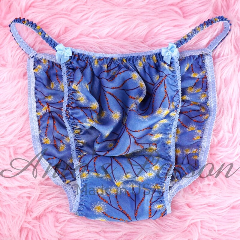 Ania's Poison Elegant Asian Print Blue Floral Slippery 100% polyester SATIN chiffon string bikini sissy mens underwear panties Ania's Poison Elegant Asian Print Blue Floral Slippery 100% polyester SATIN chiffon string bikini sissy mens underwear panties
