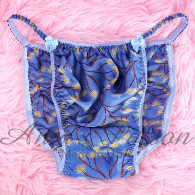 Ania's Poison Elegant Asian Print Blue Floral Slippery 100% polyester SATIN chiffon string bikini sissy mens underwear panties