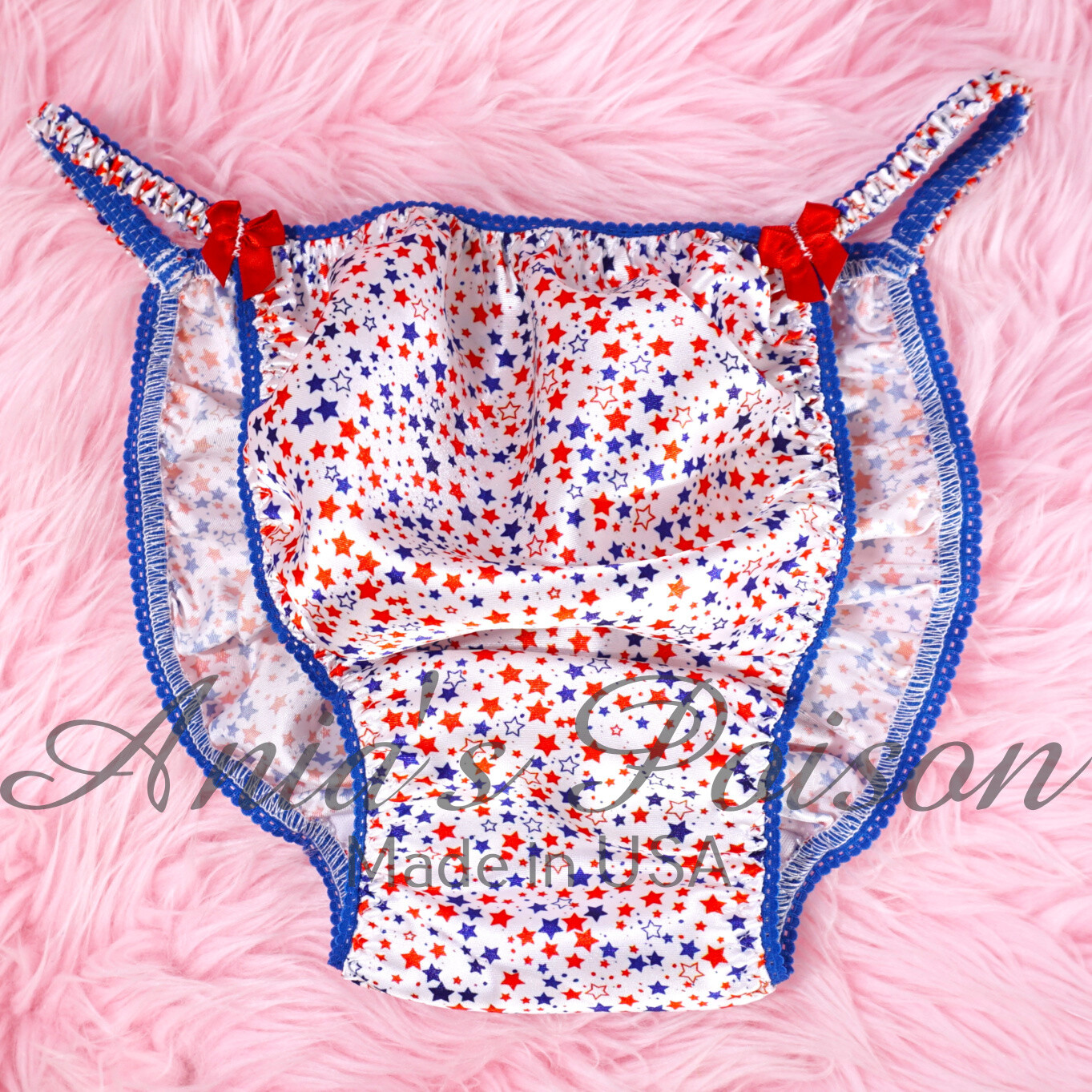 Ania's Poison July 4th Panties 100% polyester Red White and Blue Stars string bikini sissy mens underwear Patriotic USA print panties Ania's Poison July 4th Panties 100% polyester Red White and Blue Stars string bikini sissy mens underwear Patriotic USA print panties