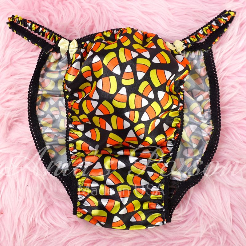 Satin Panties for Men Halloween Candy Corn 100% polyester SATIN string bikini panties Ania's poison Cut Satin Panties for Men Halloween Candy Corn 100% polyester SATIN string bikini panties Ania's poison Cut