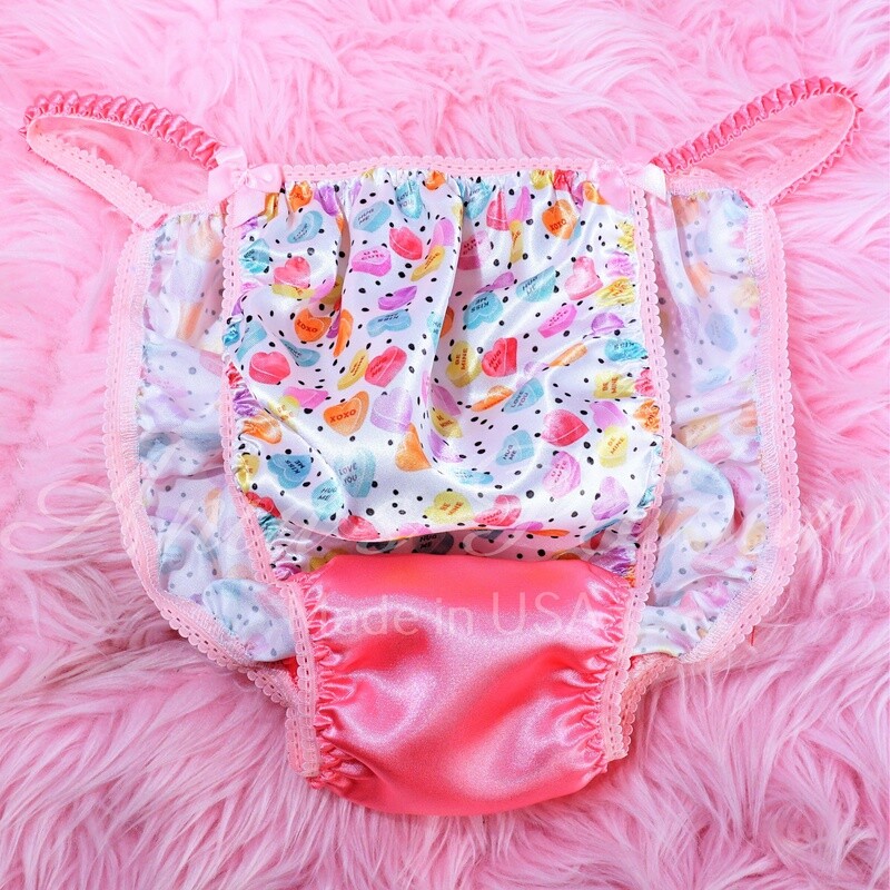 Valentine's Day Conversation Hearts Ania's Poison Cut sissy MENS SATIN Beautiful Shiny Silky wet look Mens holiday string Bikini panties