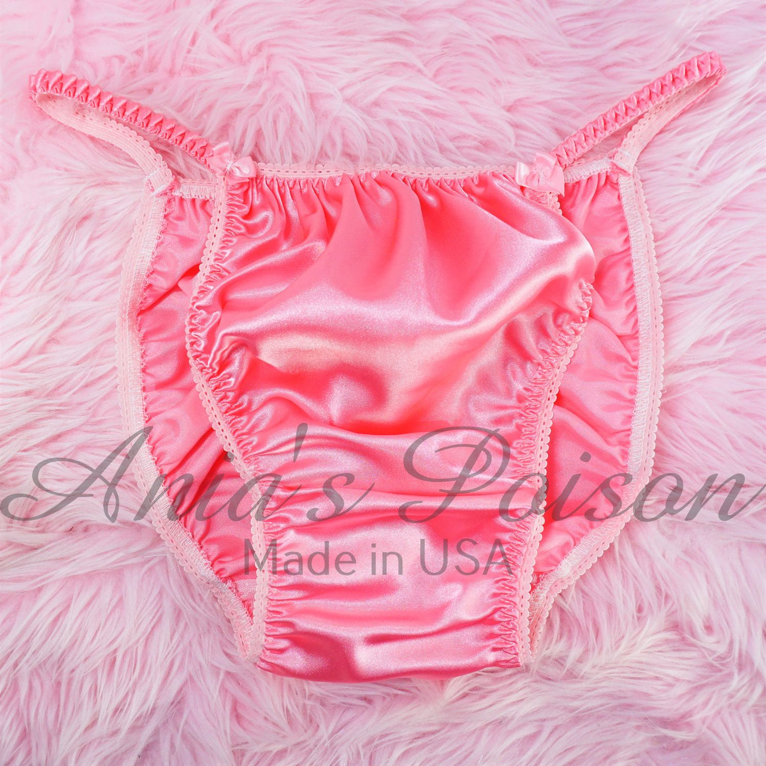 Ania's Poison MANties S - XXL shiny Rare 100% polyester string bikini sissy mens underwear panties - Baby Pink