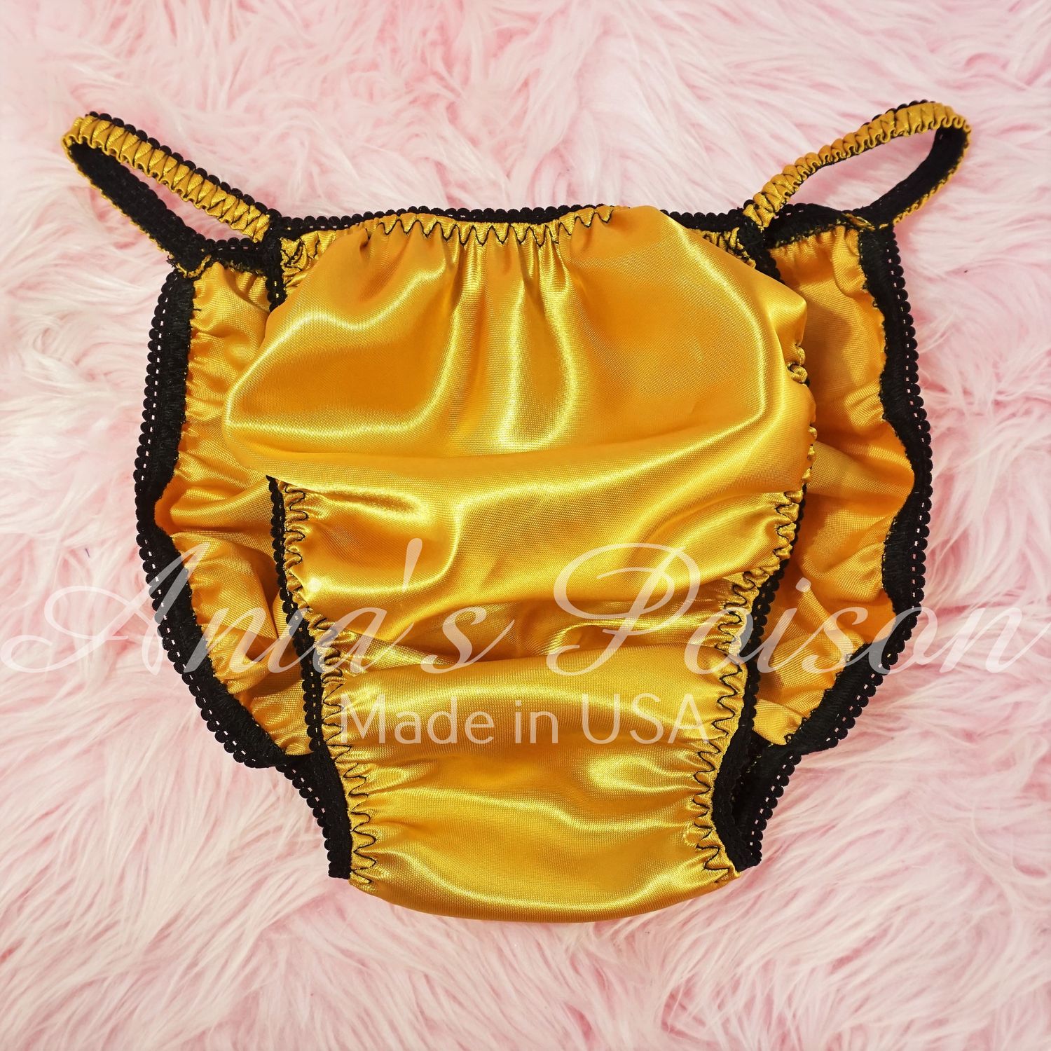 Ania's Poison MANties S - XXL shiny Rare 100% polyester string bikini sissy mens underwear panties - Gold