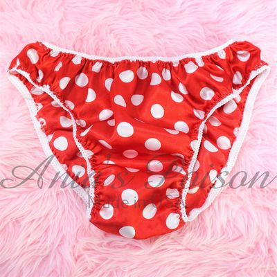 Anias Poison Full bikini cut Red & White Polka Dot Soft satin lined SISSY panties for men MANTIES sz S - XXL