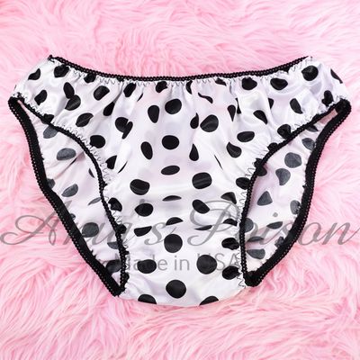 Anias Poison Full bikini cut White & Black Polka Dot Soft satin lined SISSY panties for men MANTIES sz S - XXL