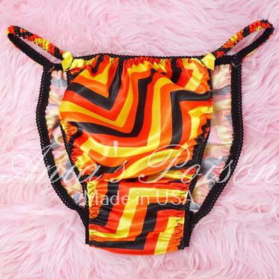 Satin Panties for Men Halloween Chevron stripes 100% polyester SATIN string bikini panties Ania's poison Cut S- XL