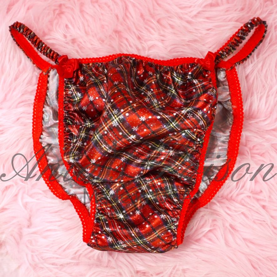 Christmas Ania's Poison sissy MENS SATIN Plaid Red wet look Mens holiday panties sz S-XXL