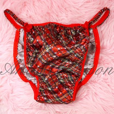 Christmas Ania's Poison sissy MENS SATIN Plaid Red wet look Mens holiday panties sz S-XXL