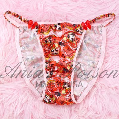 Lace Duchess Classic 80's cut Power Puff Girls Valentines Day print satin wet look Vintage Style panties 5 6 7 8 9