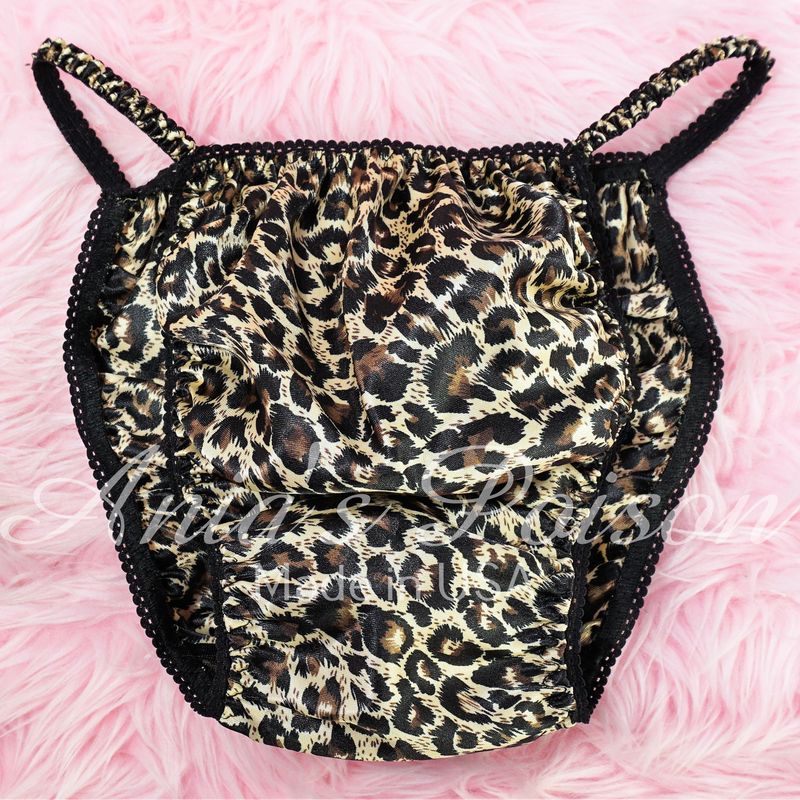 Satin Panties Ania's Poison cut Leopard Print Animal 100% polyester string bikini sissy mens underwear