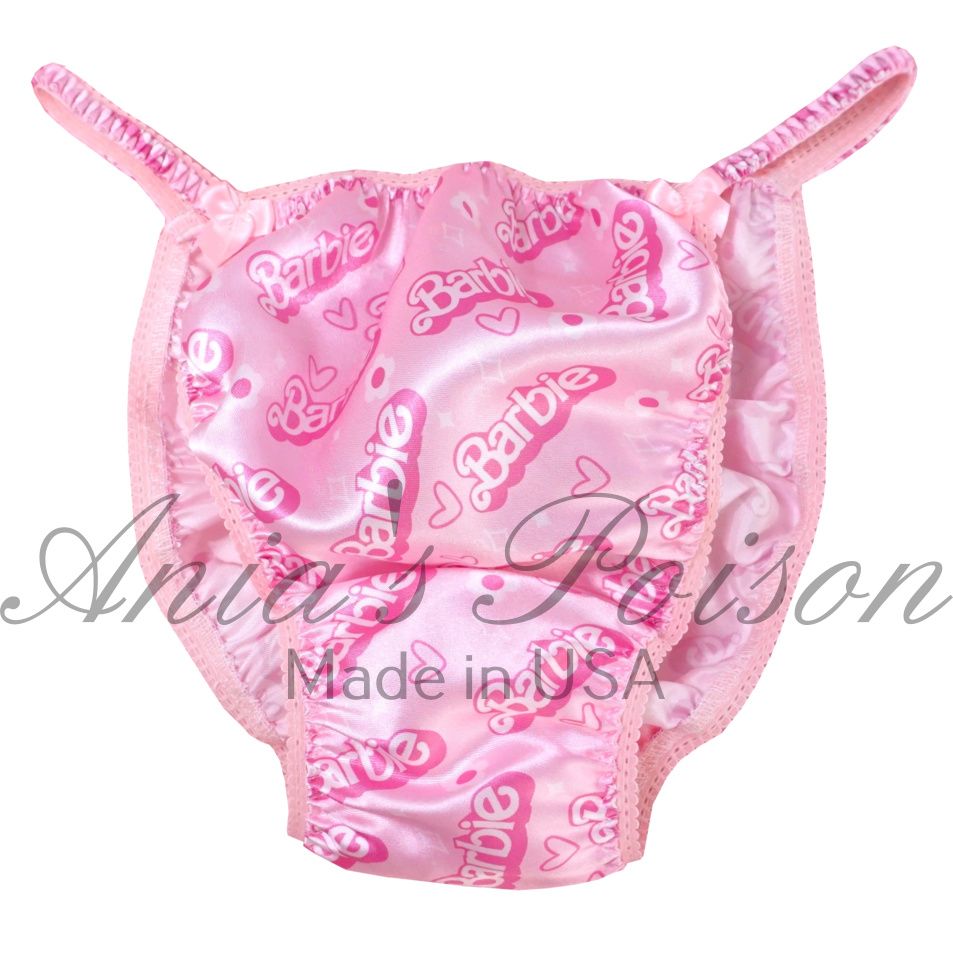 Pink Dolly Print limited Ania's Poison Cut sissy Day MENS SATIN Beautiful Shiny Silky wet look string Bikini panties S-XL